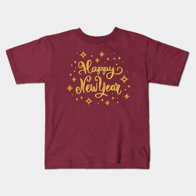 Happy New Year Stars Kids T-Shirt by letnothingstopyou